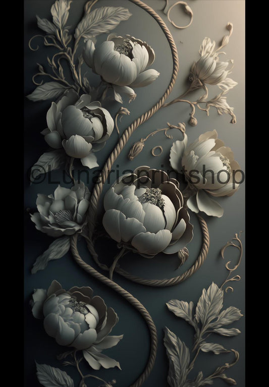 Monochrome Peony Bloom – Elegant Minimalist Floral Wall Art | Digital Download