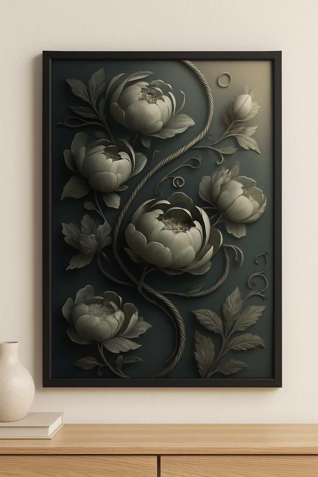 Monochrome Peony Bloom – Elegant Minimalist Floral Wall Art | Digital Download