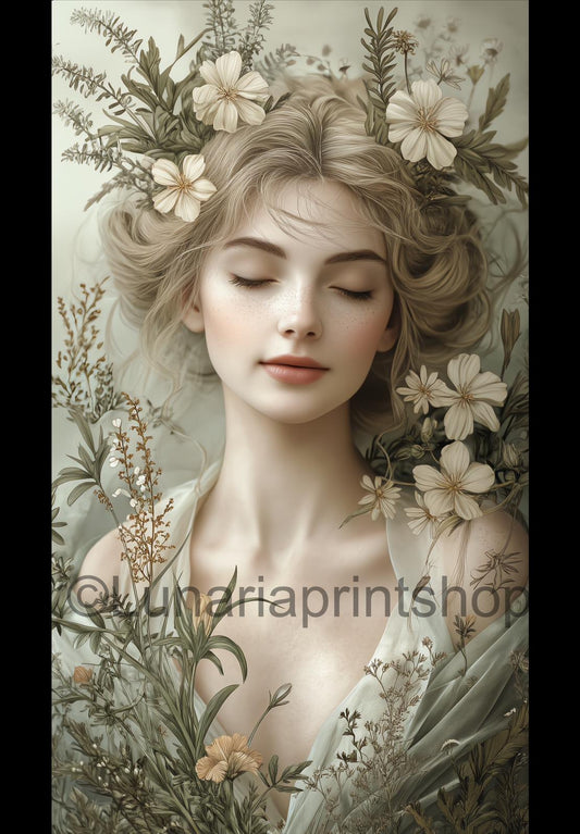 Flora Reverie – Ethereal Botanical Portrait Wall Art Print